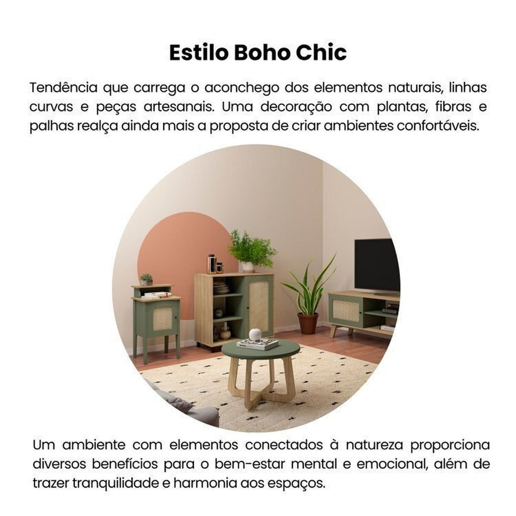 Conjunto Sala de Estar Completa 4 Peças Rack para TV Até 75 Polegadas Mesa Centro Lateral Aparador Carvalho Menta Espresso Móveis