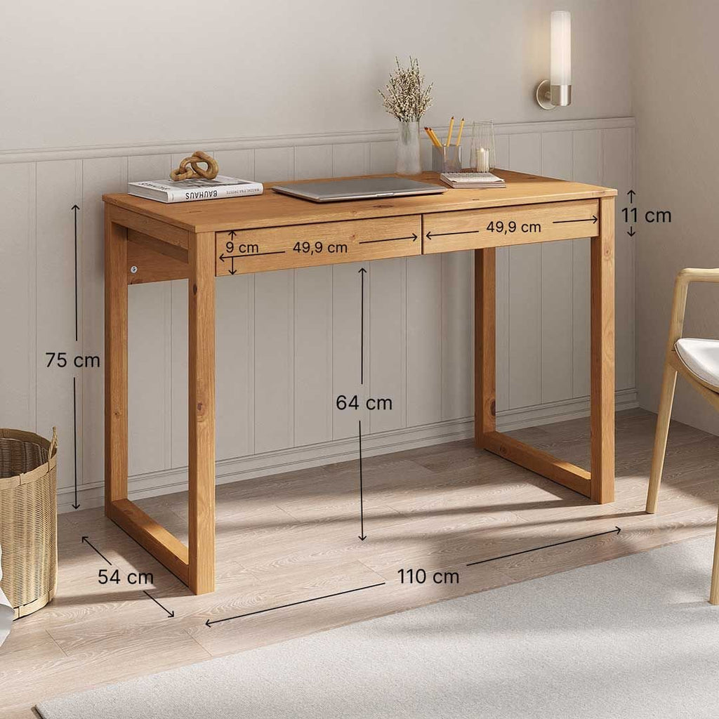 Mesa Escrivaninha Madeira Maciça Noah 2 Gavetas 110cm Idimex