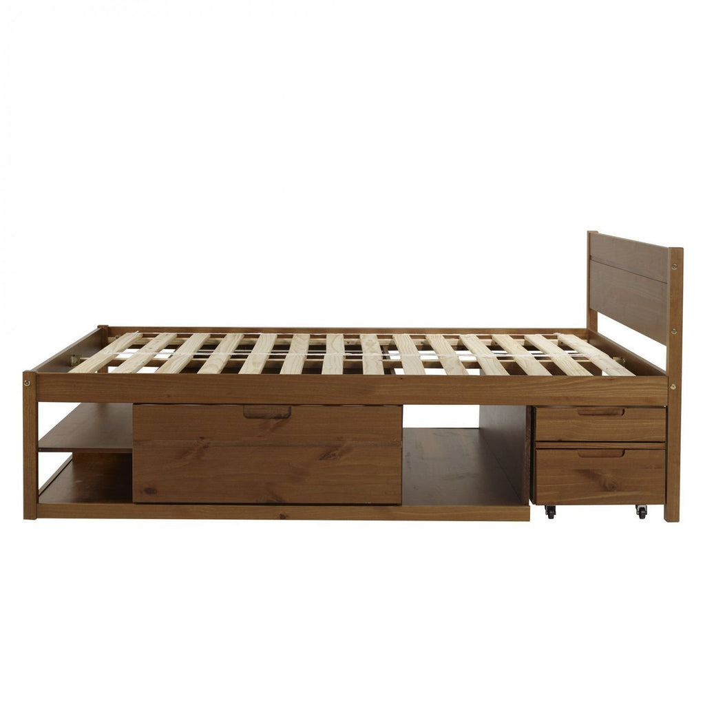 Cama Casal Multifuncional Madeira Maciça Irara CabeCasa MadeiraOriginals Marrom/Caramelo