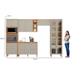 Cozinha Completa Modulada 5 Peças com Torre Quente e Cristaleira Allure Marrom/Jequitibá/Gris Fosco Linea Brasil