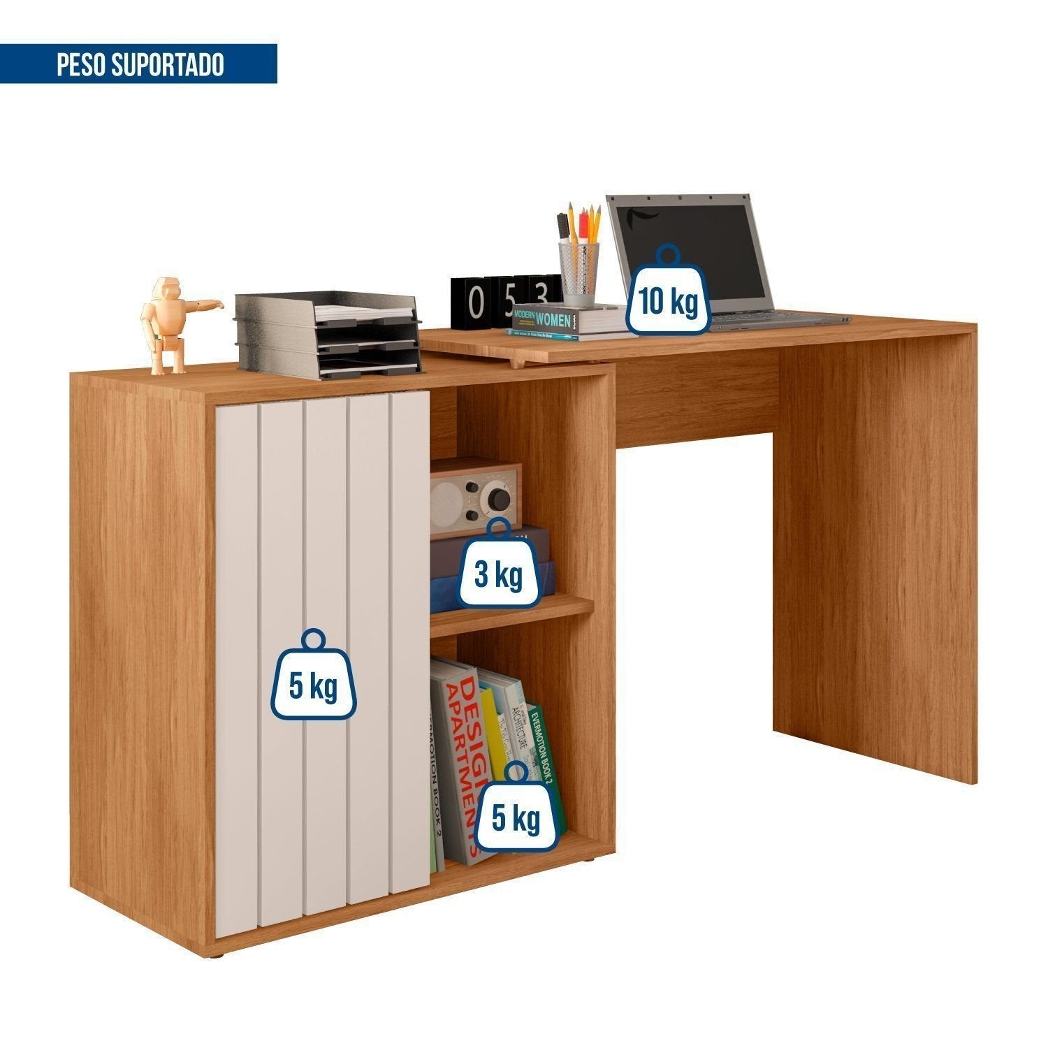 Escrivaninha Mesa Escritório Start 1 Porta 140cm Freijó e Off White Espresso Móveis