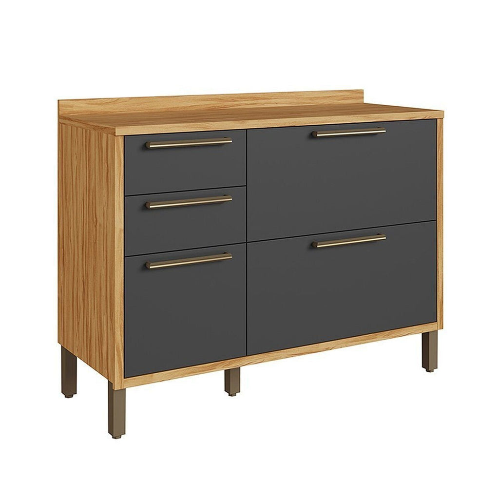 Balcão de Cozinha 2 Portas Basculantes 3 Gavetas com Tampo 120cm Vicenza Espresso Móveis Cinza/Amêndoa/Chumbo