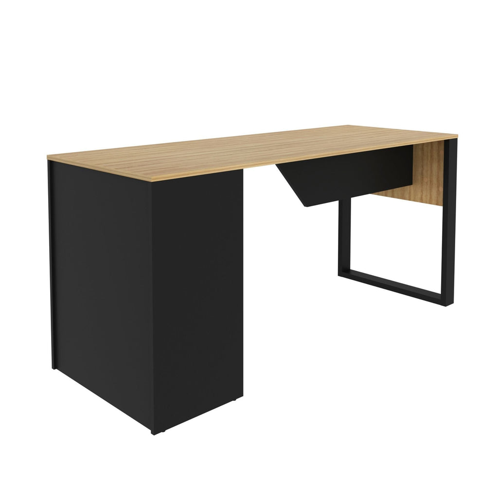 Escrivaninha Mesa Escritório 160cm Amêndoa e Preto Marrom Tecno Mobili ME4182