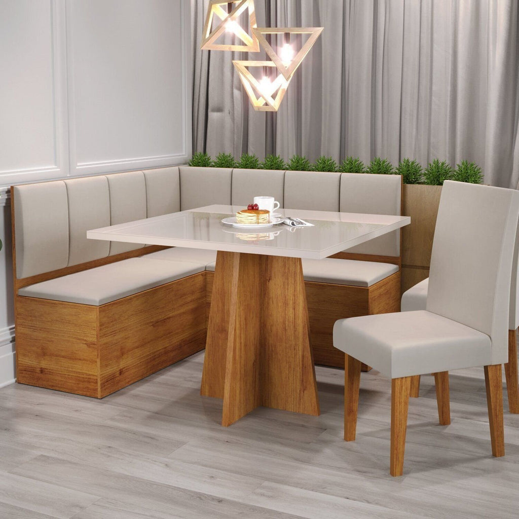 Conjunto Canto Alemão Baú Bariloche Mesa Quadrada 90x90 com 2 Cadeiras Venus MDP Viero 958028