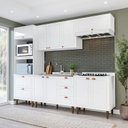 Cozinha Completa Modulada Pérola Yescasa 5 Peças Torre Quente Aéreo 3 Portas Balcão 120 Balcão 80 Basculante Branco
