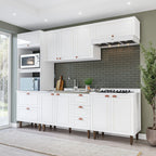 Cozinha Completa Modulada Pérola Yescasa 5 Peças Torre Quente Aéreo 3 Portas Balcão 120 Balcão 80 Basculante Branco