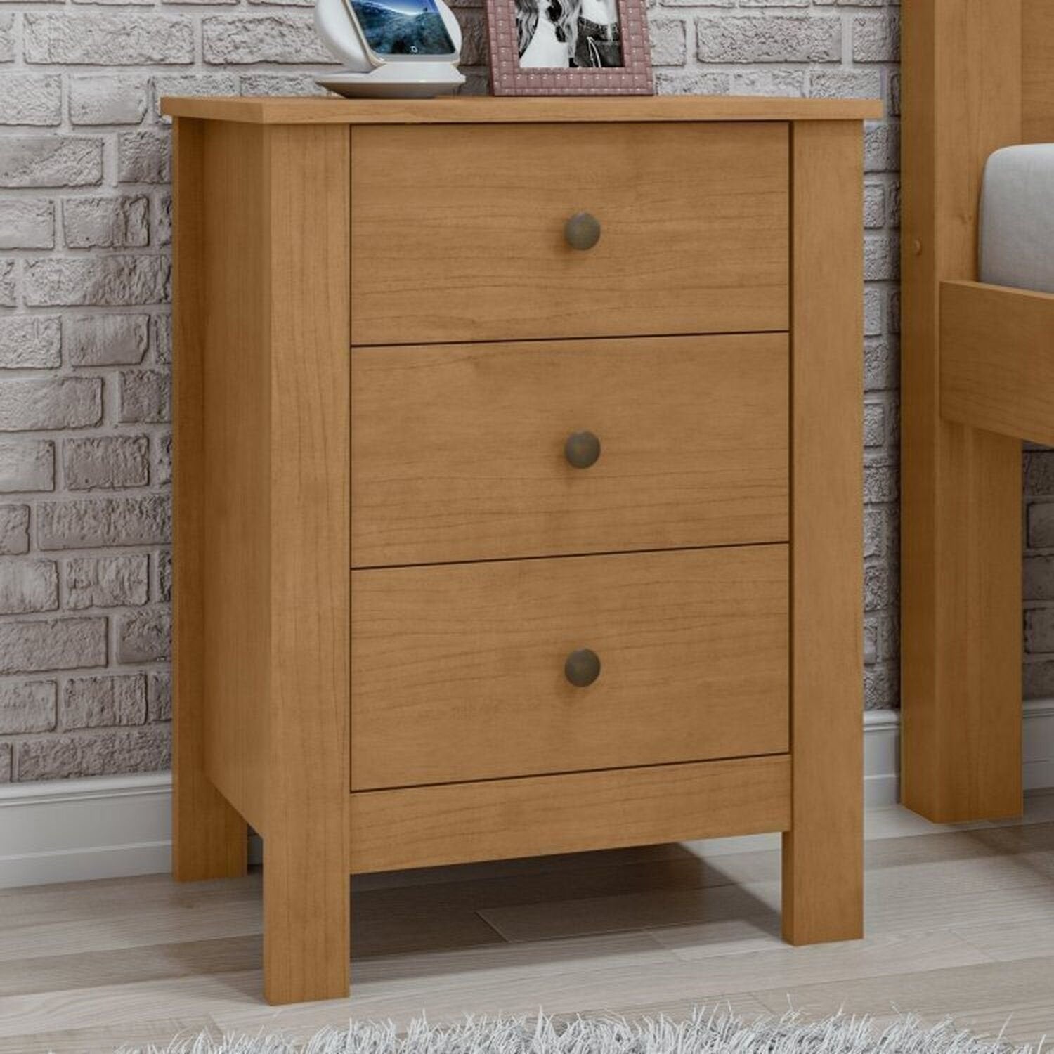 Kit Quarto Infantil 3 Peças com 2 Camas Solteiro e Mesa de Cabeceira Athenas Maggiore Amêndoa Clean
