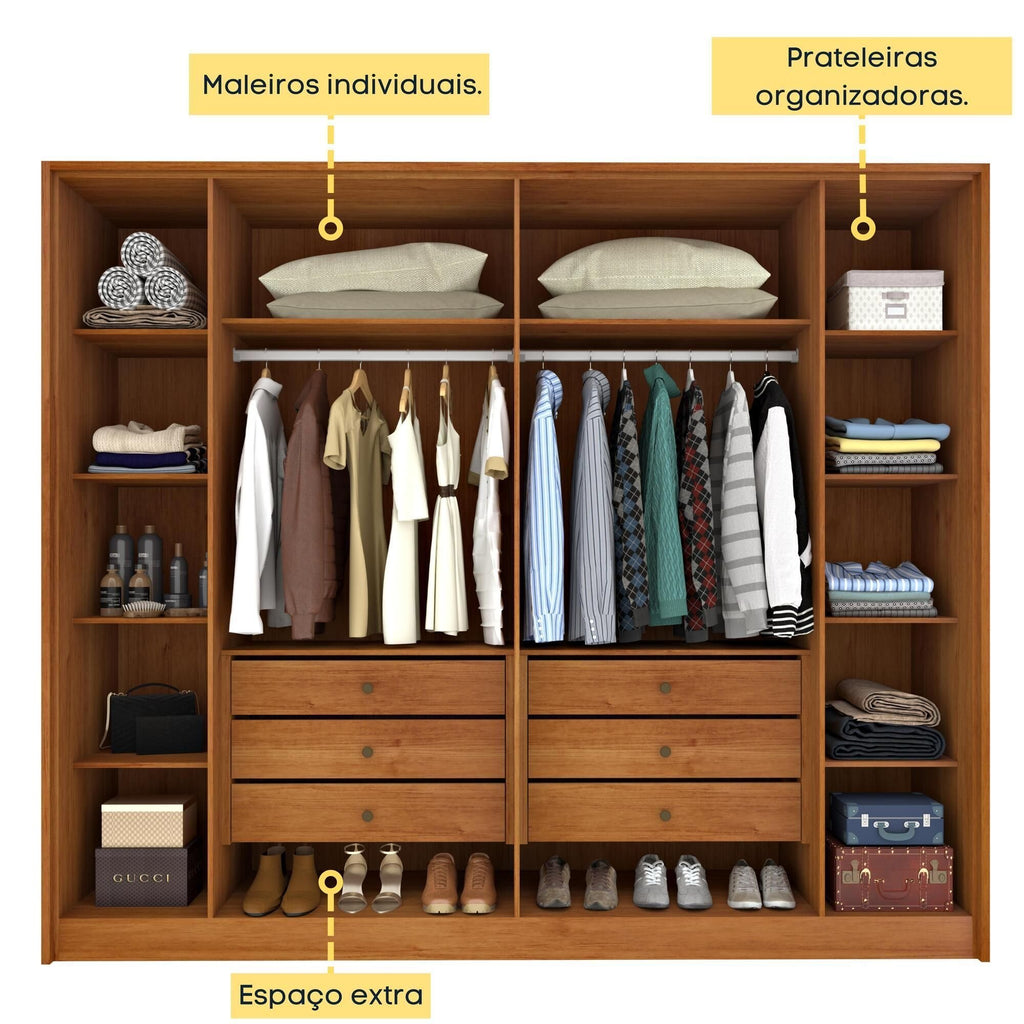 Guarda-Roupa Casal Ripado 6 Portas 6 Gavetas 275cm Yescasa Marrom/Cinamomo