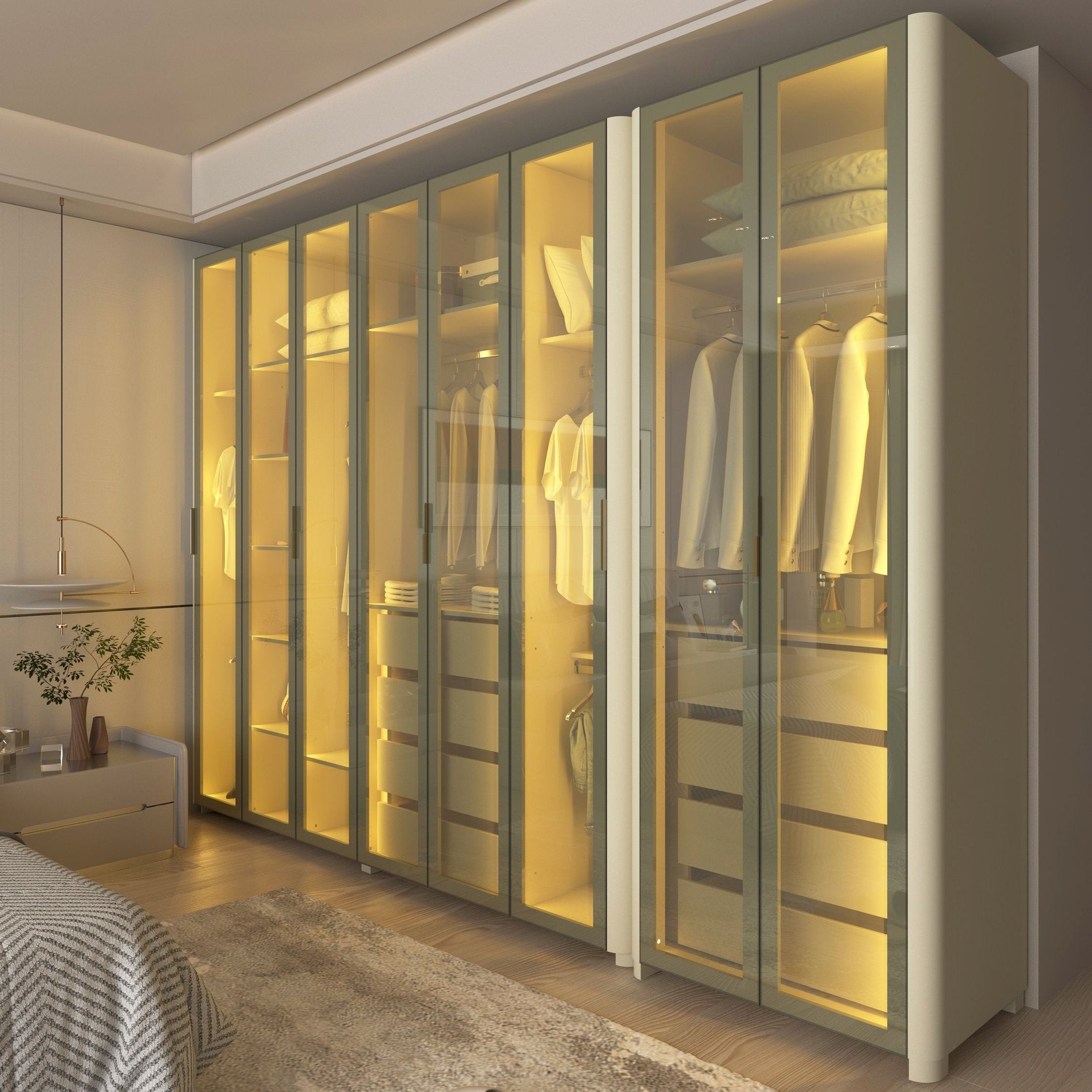 Guarda-Roupa Modulado Reflecta Innova 8 Portas 341,4cm x 240cm Mod 012 100% MDF Bege/Off White