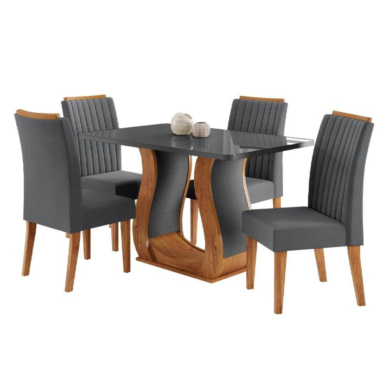 Conjunto Sala de Jantar Inspirare Mesa 120x80cm Tampo com Vidro 4 Cadeiras Yescasa Cinza/Mel
