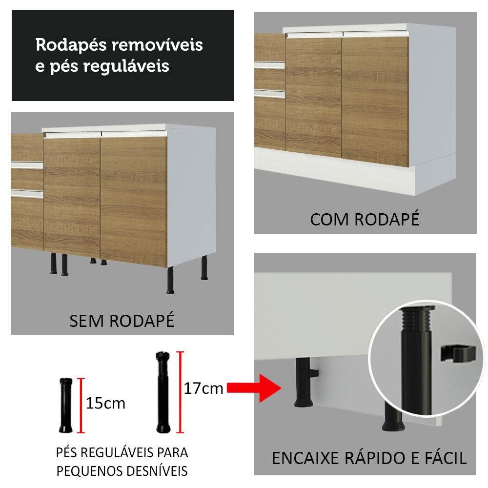 Armário de Cozinha Completa 100% MDF 300cm Branco/Rustic/Crema Smart Madesa 03