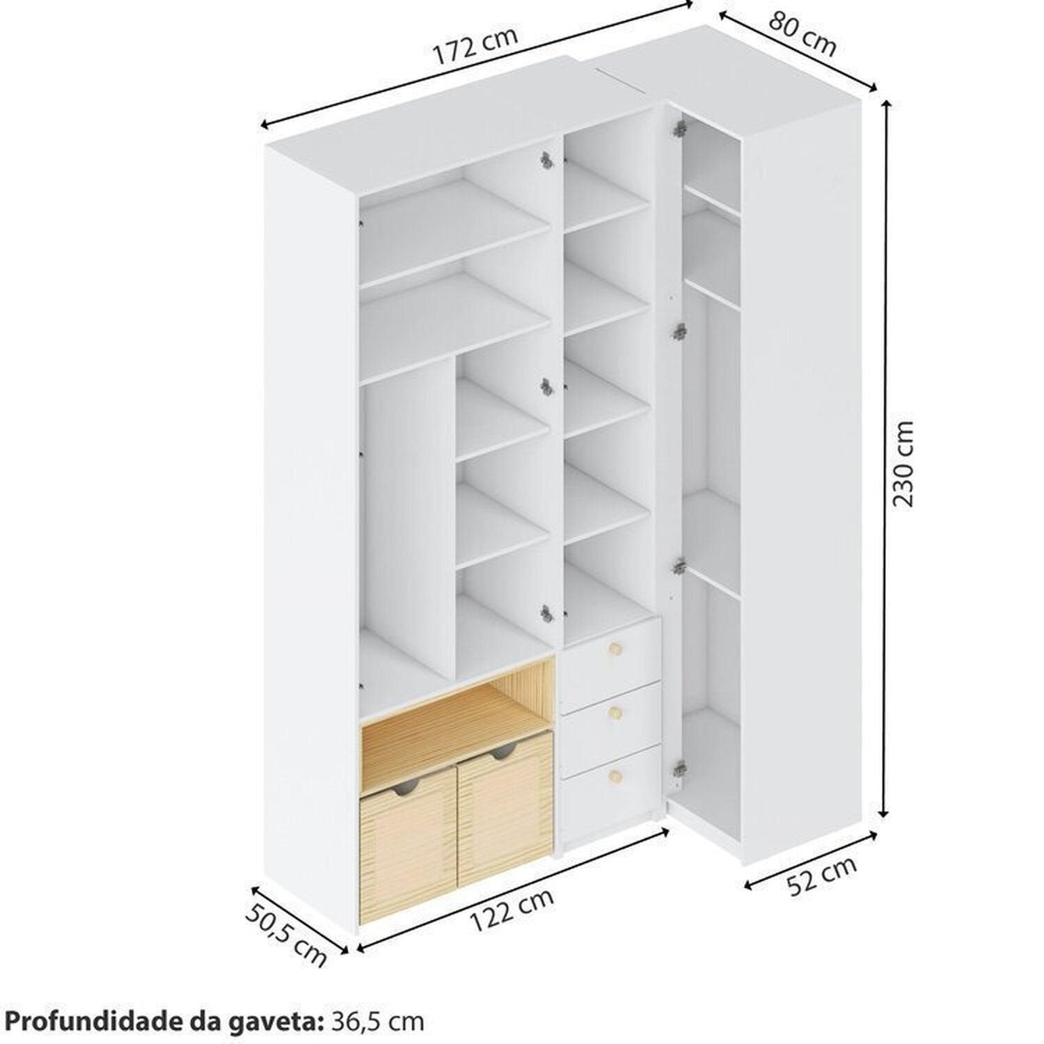 Conjunto Infantil Mesa e Cadeira Evolutiva, Prateleira e Guarda-Roupa Modulado Wave Casatema MadeiraOriginals Branco/Marrom