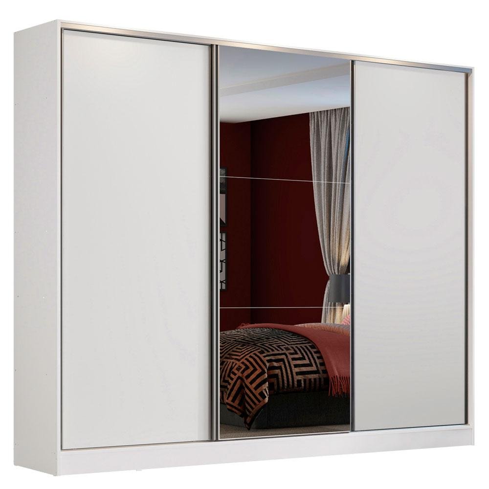 Guarda-Roupa Casal 100% MDF Madesa Zurique 3 Portas de Correr com Espelho