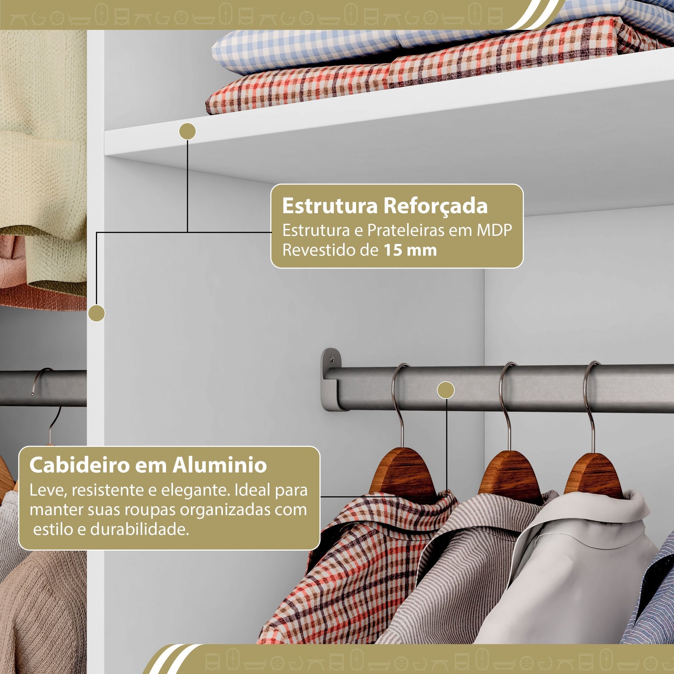 Guarda-Roupa Casal Canto 4 Portas 4 Gavetas Versatille Yescasa MDP Branco