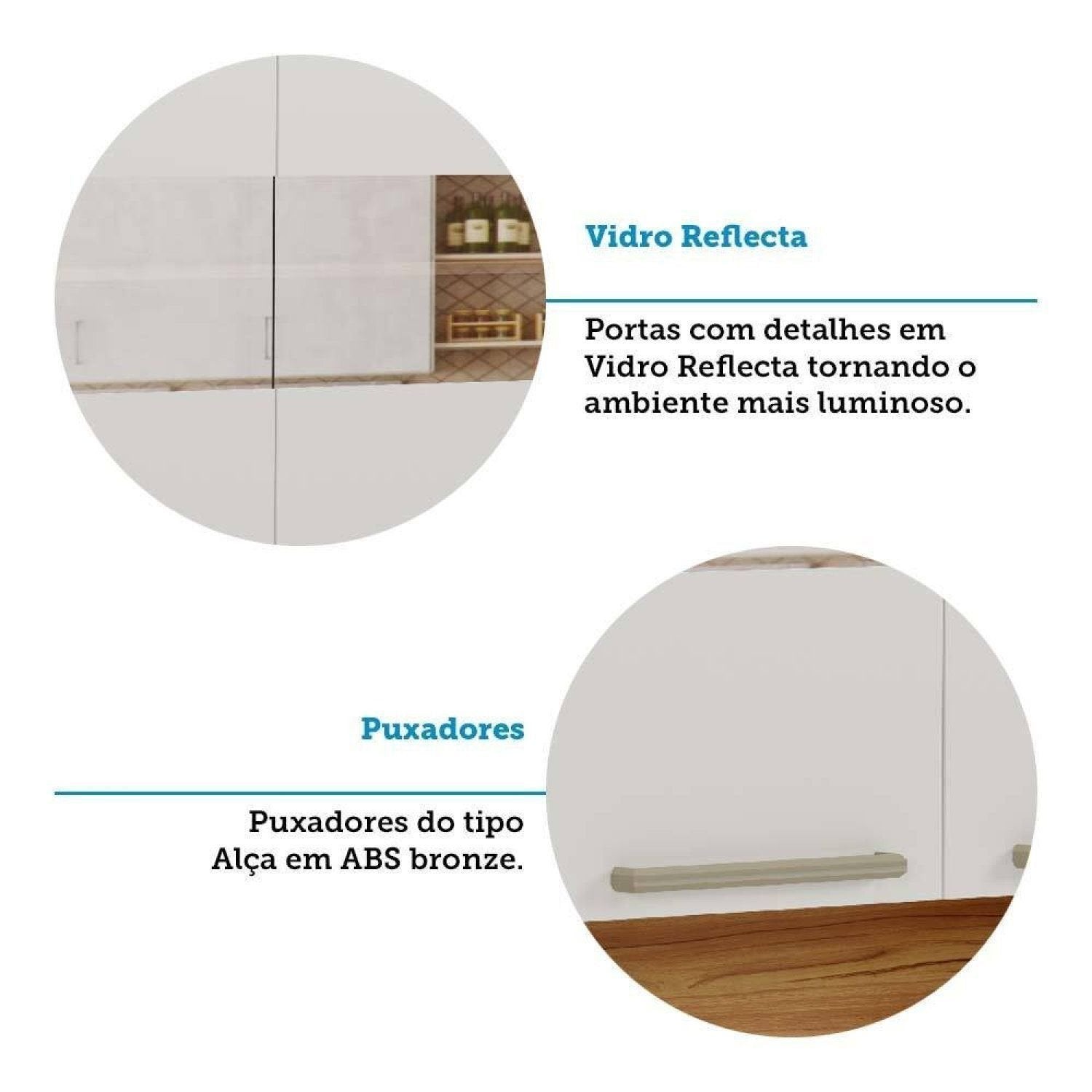 Armário Aéreo de Cozinha 120cm 3 Portas Vidro Reflecta Itália Espresso Móveis Bege/Amêndoa/Off White