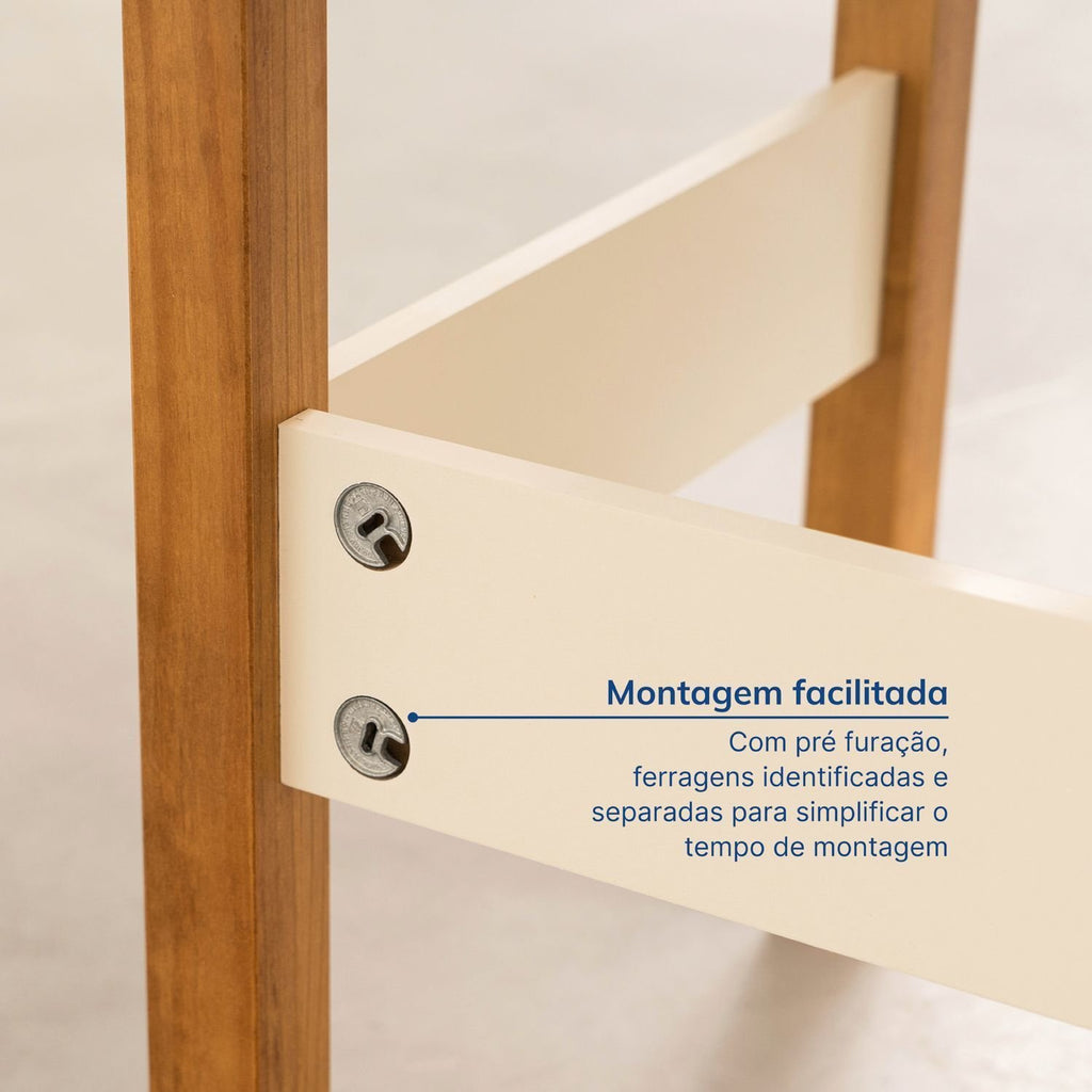 Escrivaninha Mesa Escritório Pinus Ananda 3 Gavetas 150cm CabeCasa MadeiraOriginals Off-White e Mel Marrom