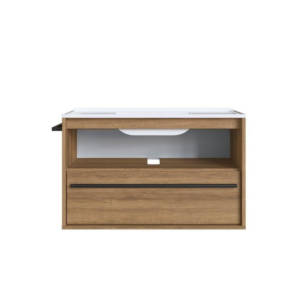 Conjunto para Banheiro Gabinete Suspenso 80cm com Cuba e Espelheira Prodecor CJ8030.20 Marrom/Mel