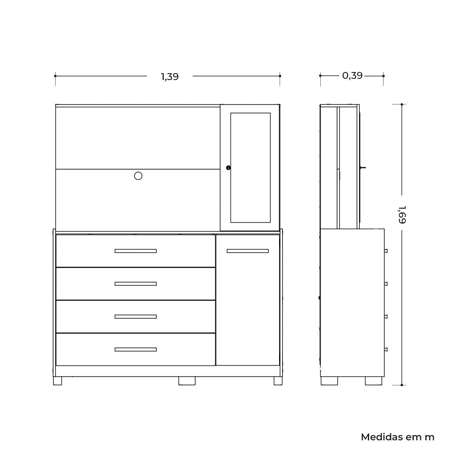 Cômoda com Painel TV 43" 4 Gavetas 2 Portas e Espelho Dunas Espresso Móveis Marrom/Cinamomo/Off White