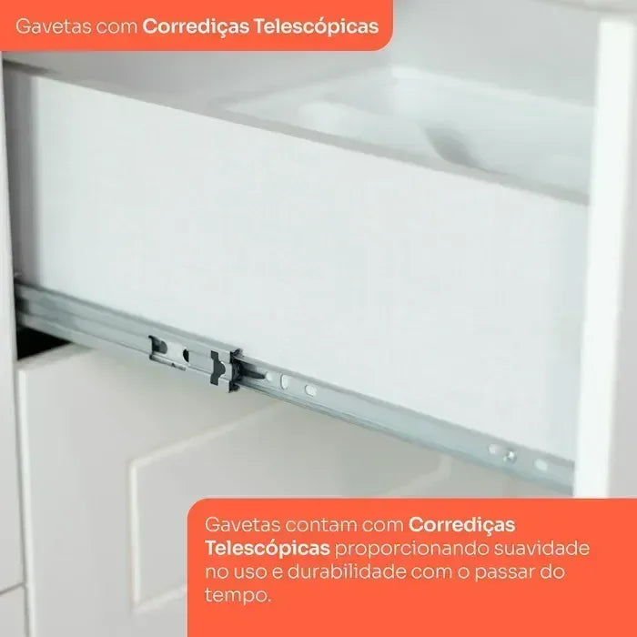 Balcão para Cozinha 3 Gavetas 2 Portas com Tampo Emily Espresso Móveis Branco/HP/Calcare