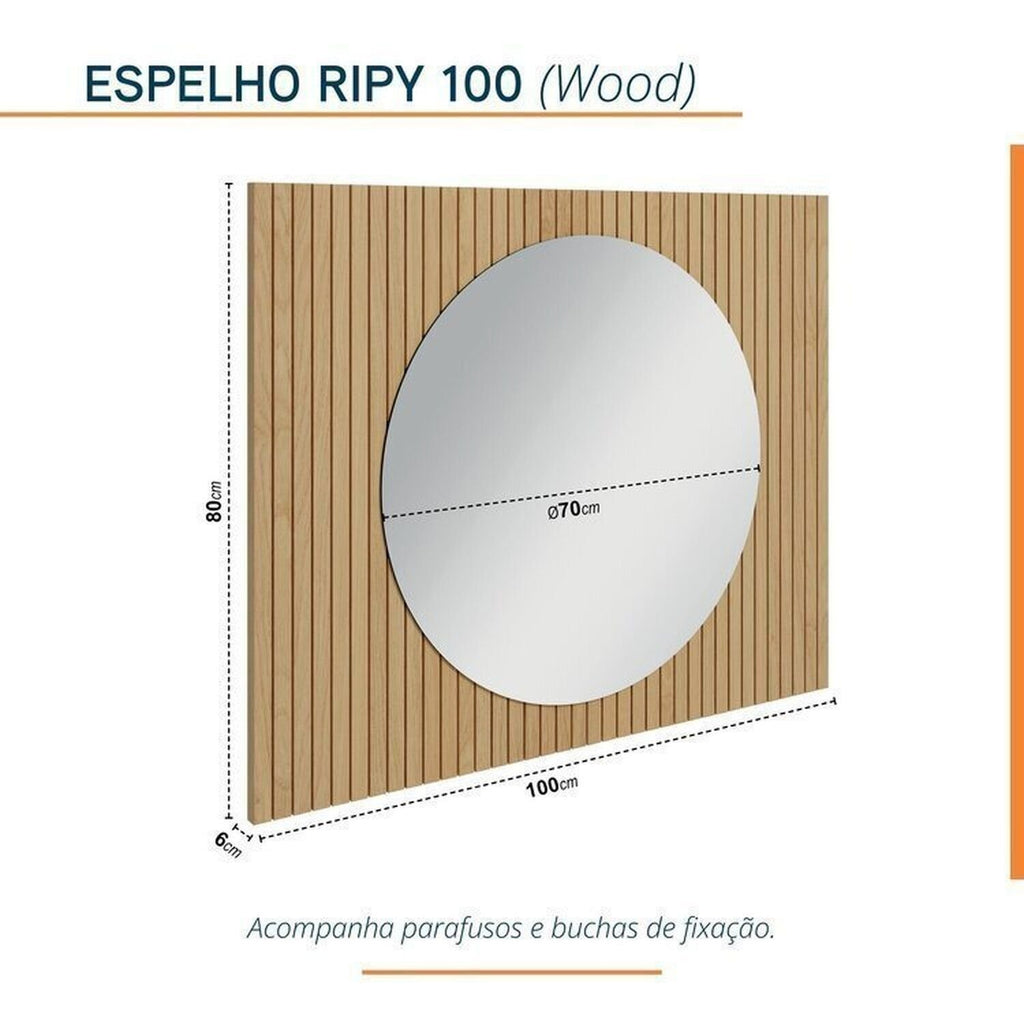 Conjunto para Banheiro Bumi Ripy 100cm Cuba Esculpida Armário e Espelho Amarelo/Wood