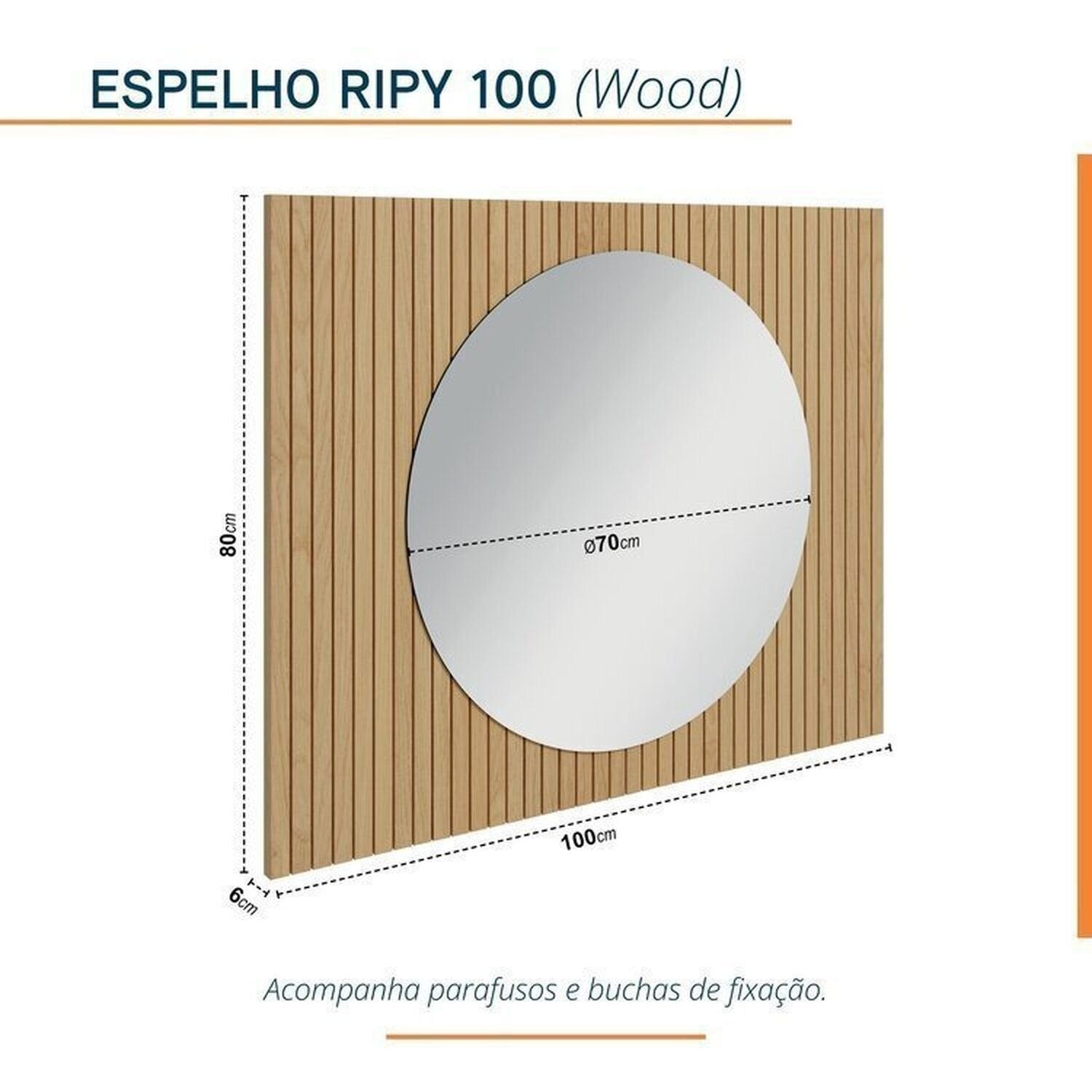 Conjunto para Banheiro Bumi Ripy 100cm Cuba Esculpida Armário e Espelho Amarelo/Wood
