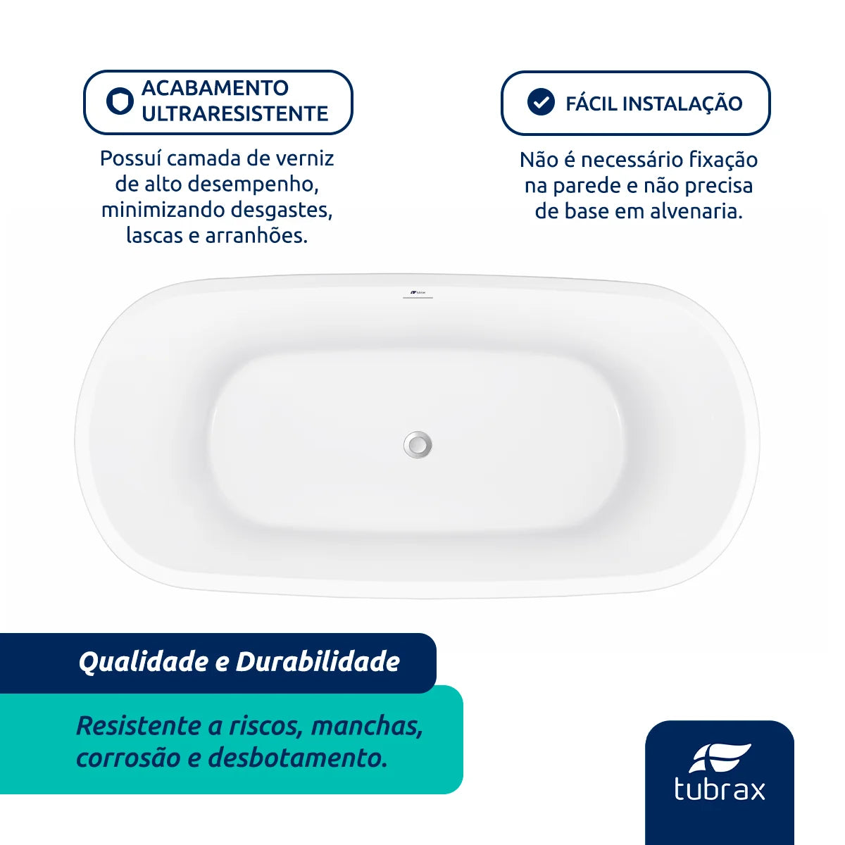 Banheira de Imersão Freestanding Acrílico Modelo Campeche Tubrax Branca NAB0003