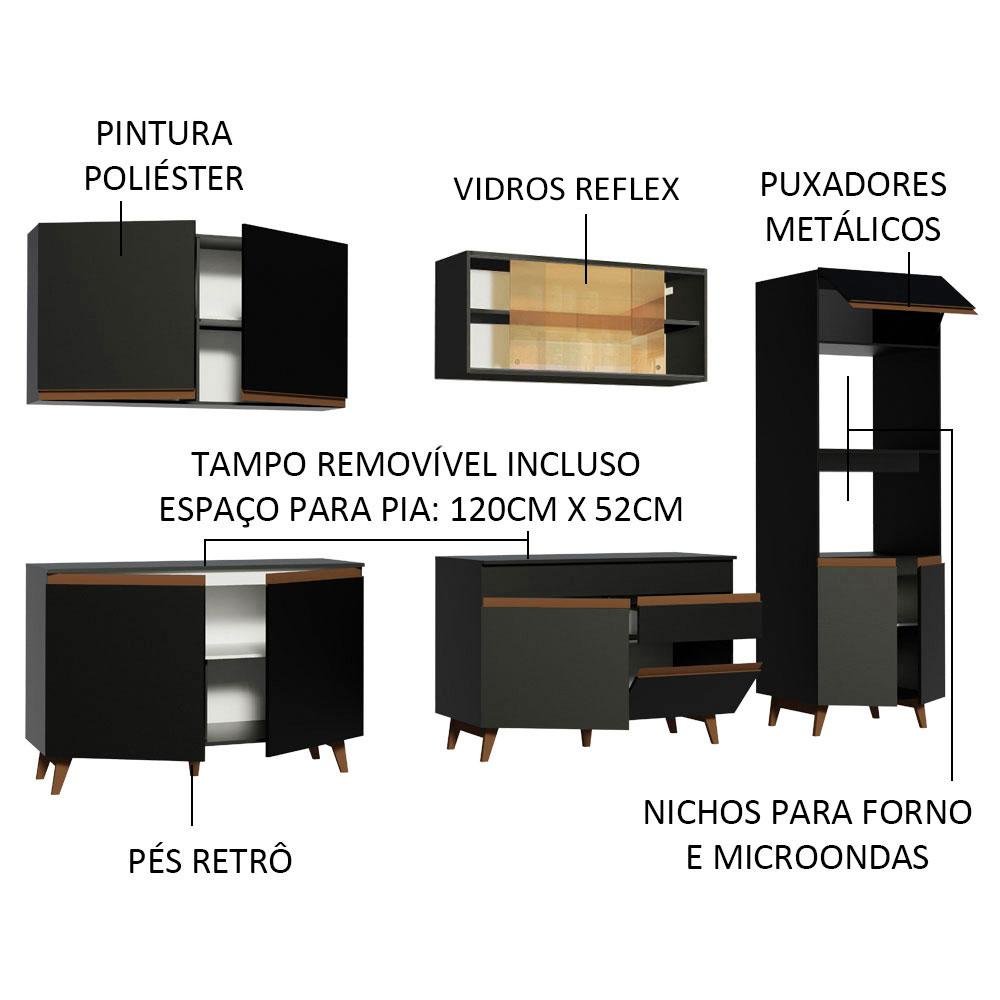 Armário de Cozinha Completa 310cm Reims Madesa GRRM3100018N Preto