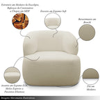 Conjunto Poltrona Base Fixa e Puff Decorativo Charlote Sala de Estar Bouclê Bege G88 Gran Belo