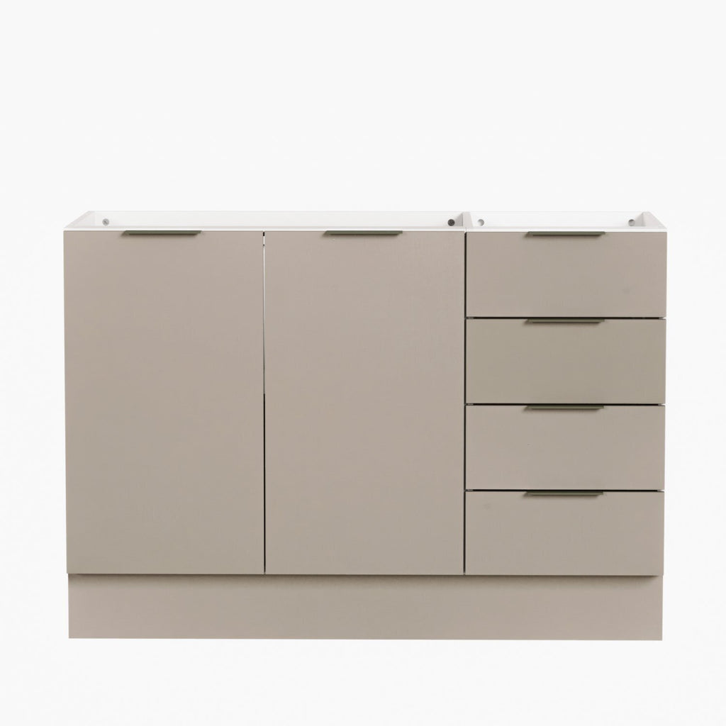 Balcão Pia 120cm sem Tampo com Rodapé Puxador 150mm Ipanema CabeCasa MadeiraOriginals Branco/Fendi Trama