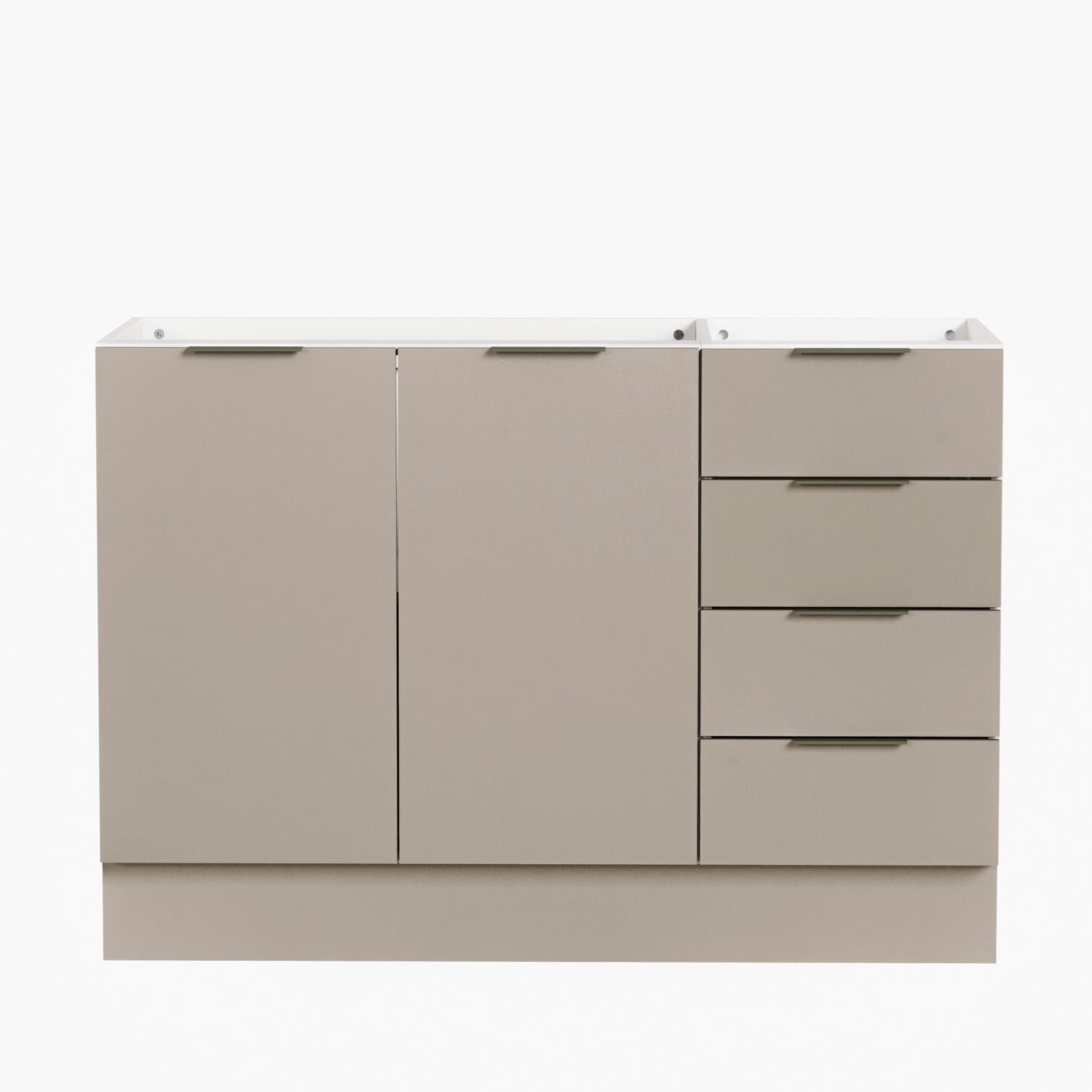 Balcão Pia 120cm sem Tampo com Rodapé Puxador 150mm Ipanema CabeCasa MadeiraOriginals Branco/Fendi Trama