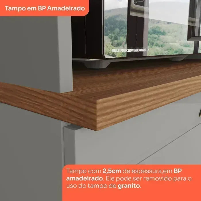 Balcão para Cozinha Canto Reto 1 Porta com Tampo Emily Espresso Móveis Cinza/Nature