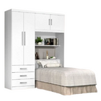 Guarda-Roupa Solteiro com Cabeceira e Baú 4 Portas 3 Gavetas Cancun Yescasa Branco