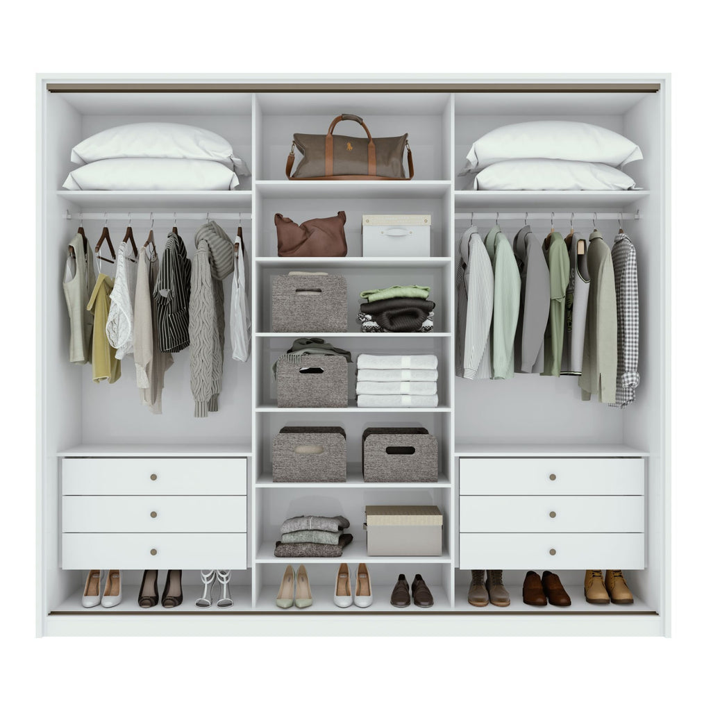 Guarda-Roupa Casal 3 Portas de Correr 6 Gavetas 270cm Spazio Yescasa 100% MDF Branco