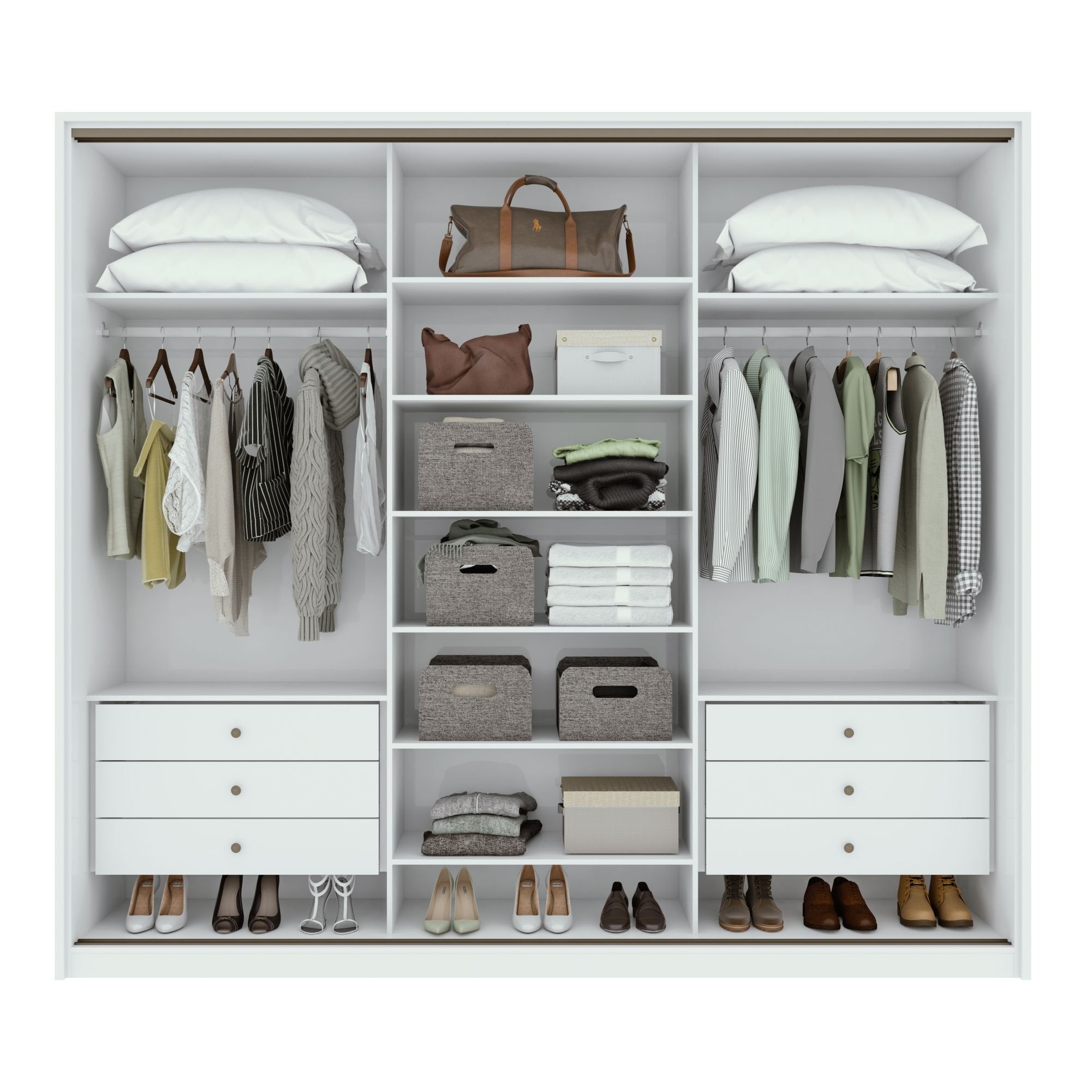 Guarda-Roupa Casal 3 Portas de Correr 6 Gavetas 270cm Spazio Yescasa 100% MDF Branco