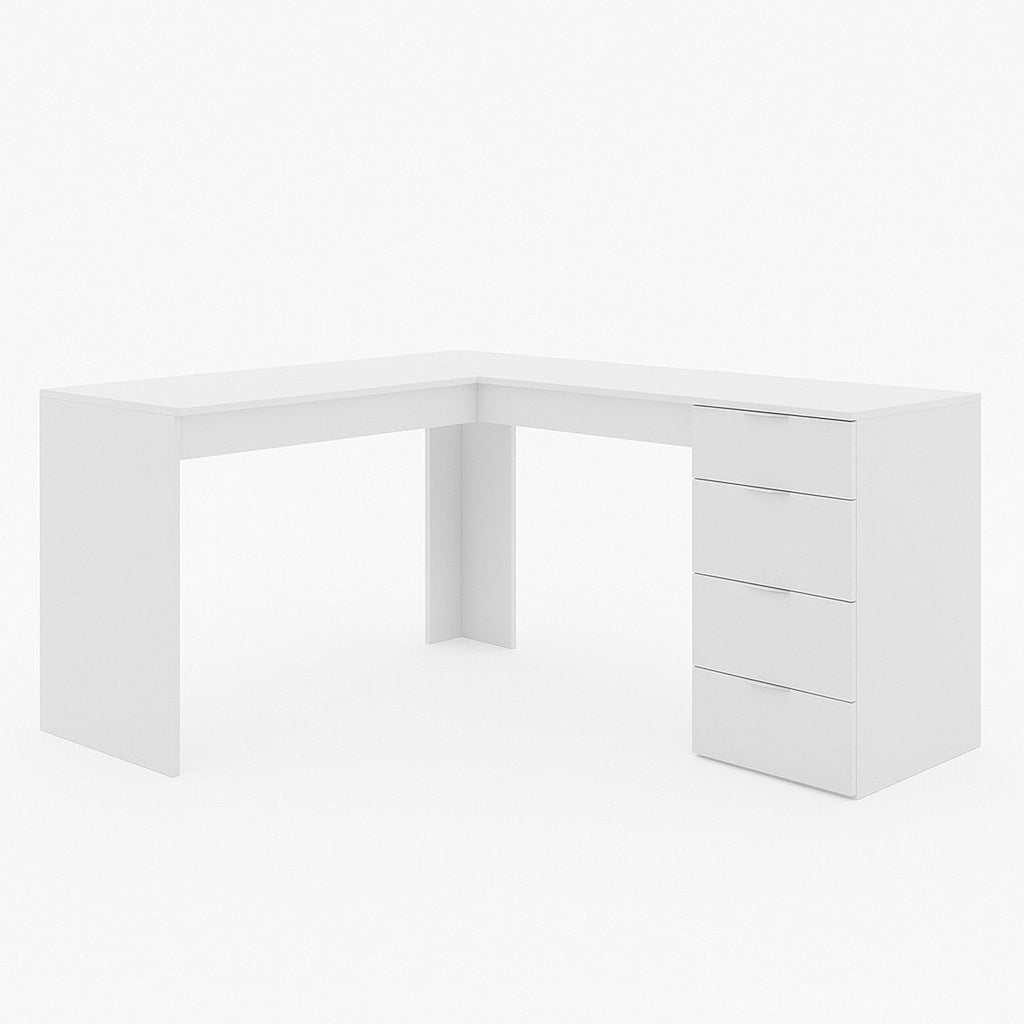 Escrivaninha em L com Mesa Escritório 5 Gavetas 152cm Branco Foscarini