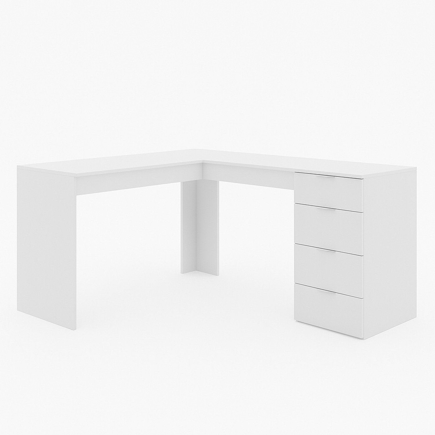 Escrivaninha em L com Mesa Escritório 5 Gavetas 152cm Branco Foscarini