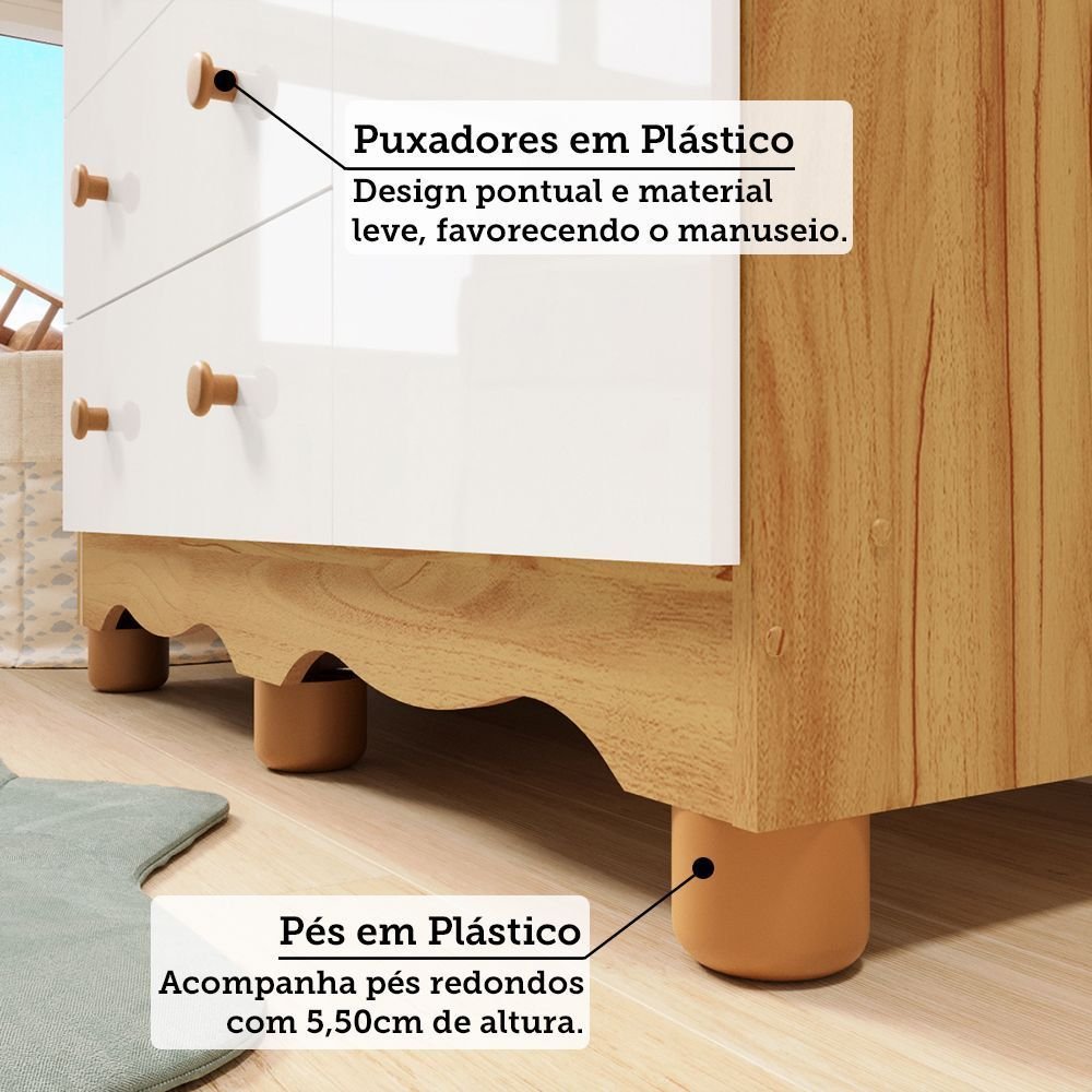 Cômoda Infantil 1 Porta 4 Gavetas 100% MDF Mimo Espresso Móveis Branco Brilho/Amêndoa