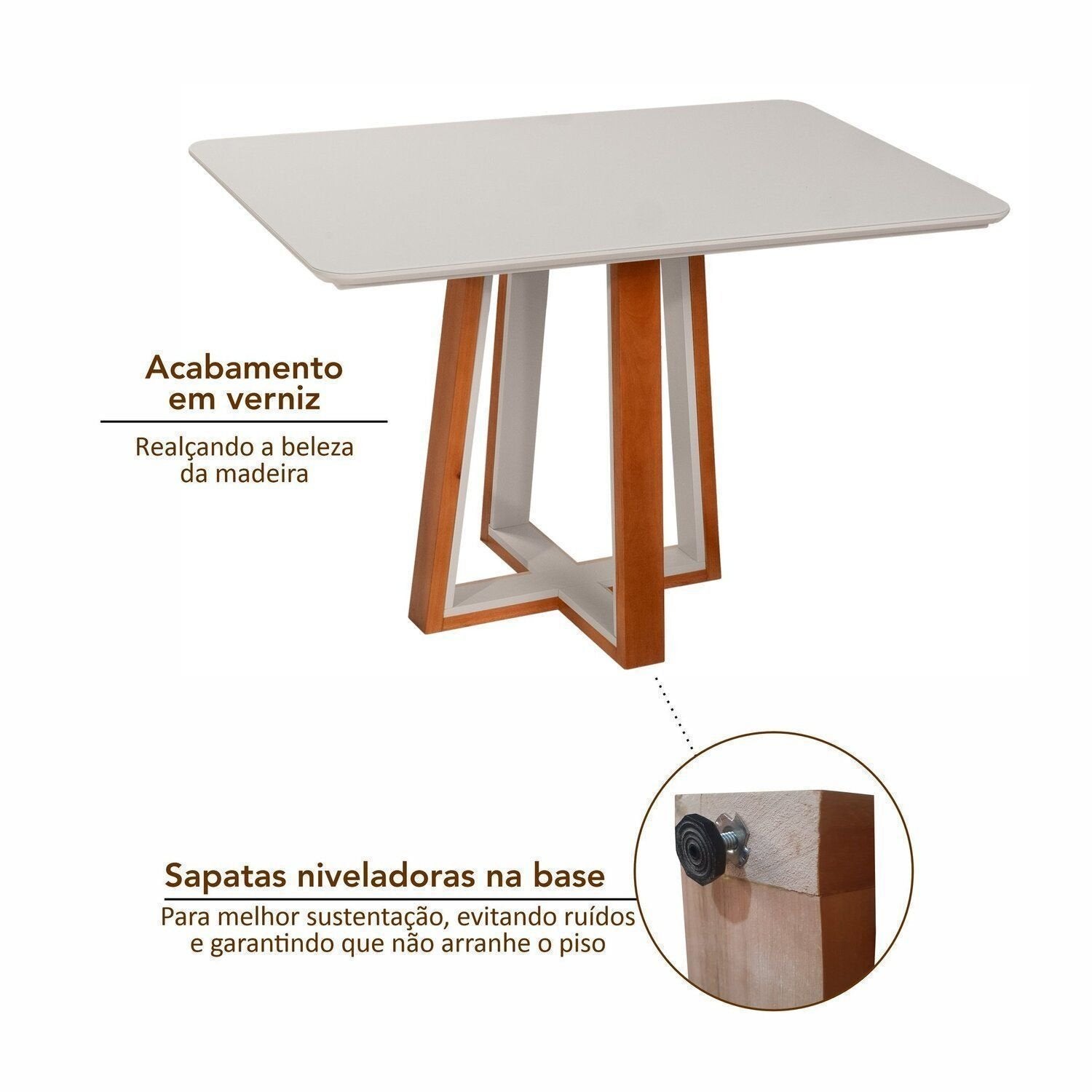 Conjunto Sala de Jantar Mesa Viena Tampo Vidro/MDF com 4 Cadeiras Ímola Authentic Espresso Móveis Champagnhe/Off White