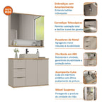 Conjunto para Banheiro Completo com Gabinete, Cuba e Espelheira York Estilare 76cm Bege/Nude