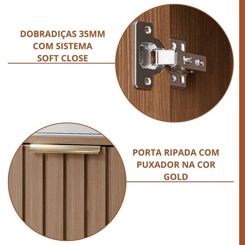 Gabinete para Banheiro MGM Móveis Noruega 80cm 2 Portas 2 Nichos Cuba de Sobrepor Marrom/Freijó