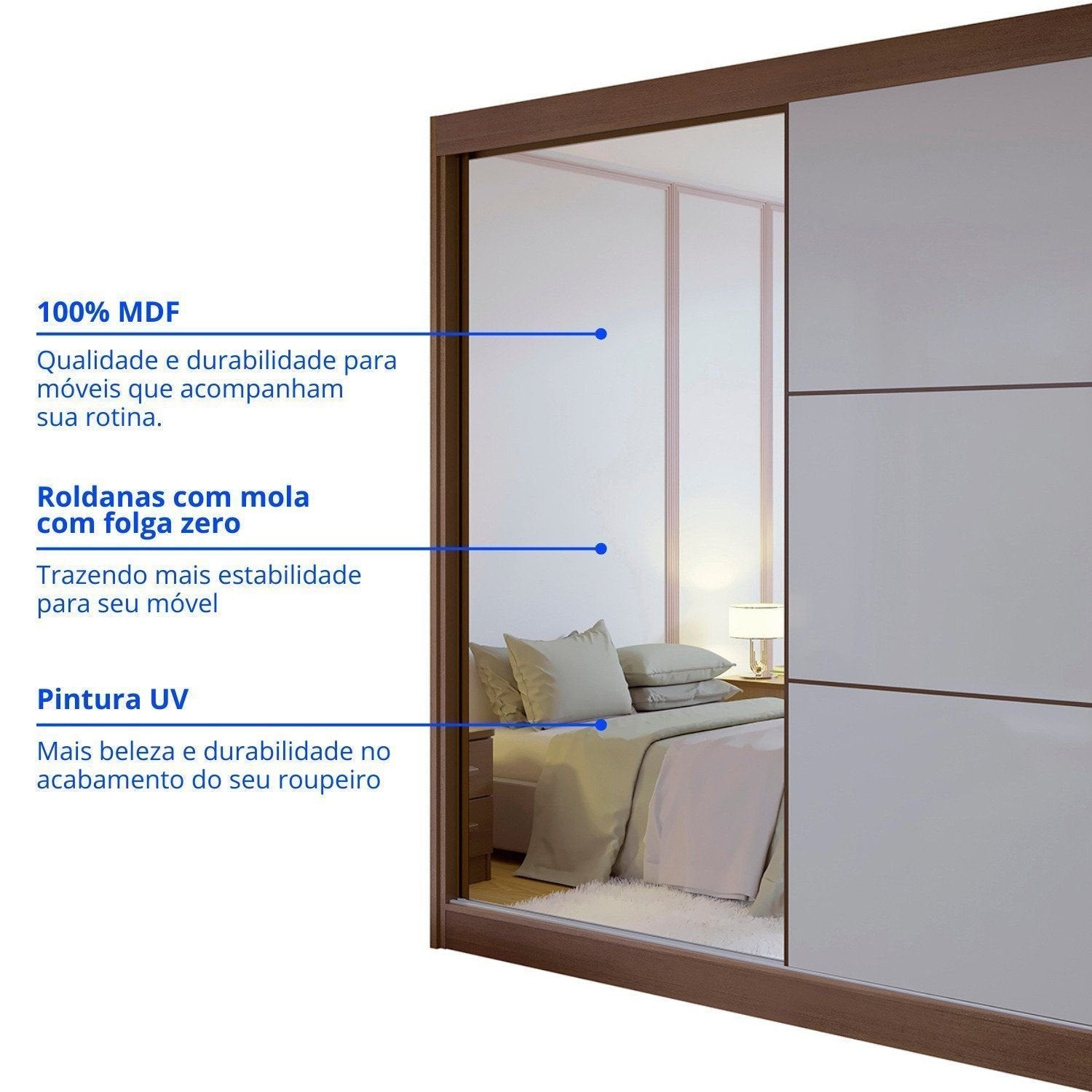 Guarda-Roupa Casal 2 Portas de Correr 6 Gavetas 100% MDF Coliseu D Doro Marrom/Castanho/Off White