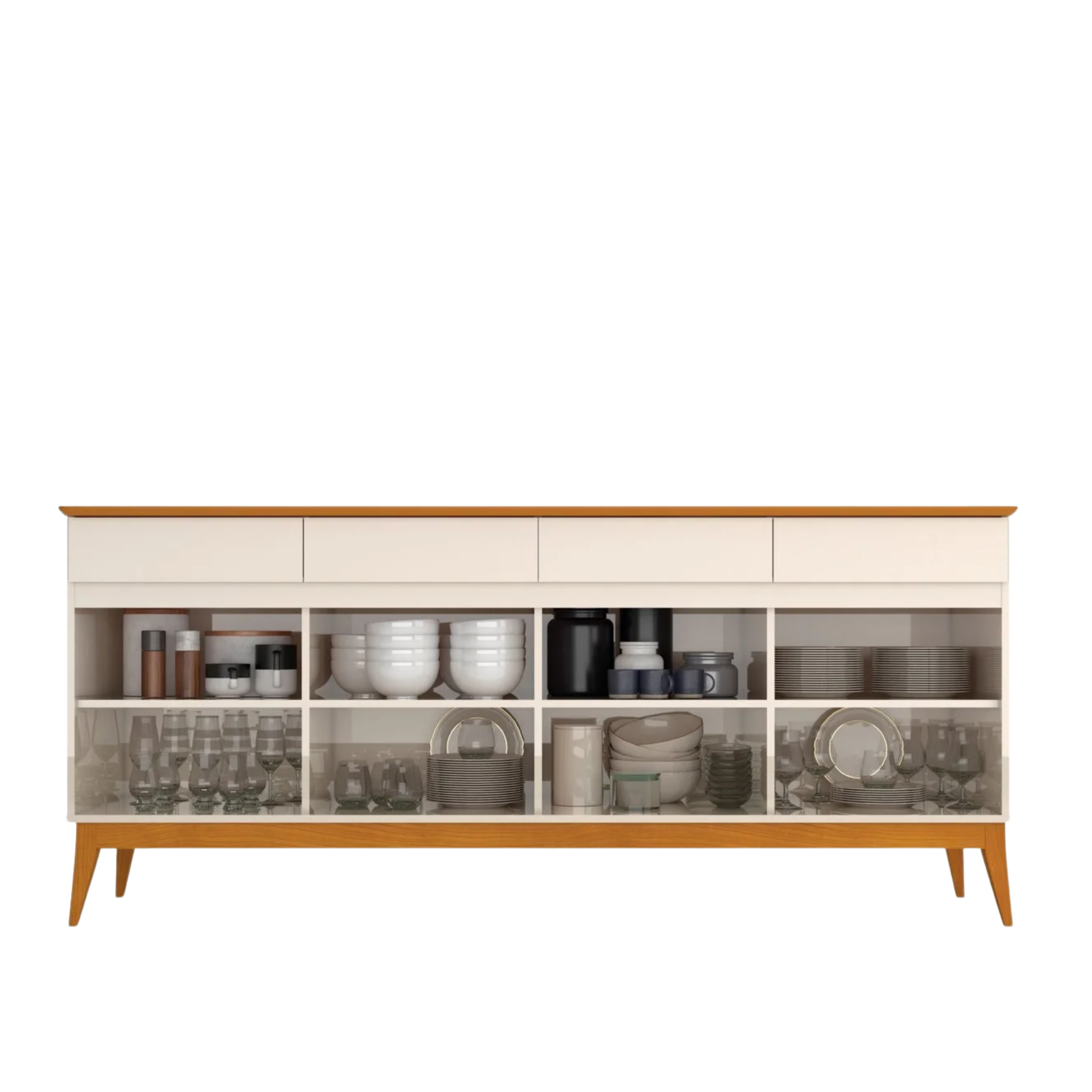 Buffet Aparador 4 Portas e 4 Gavetas Premium MDF Off White/Cedro EDN Móveis