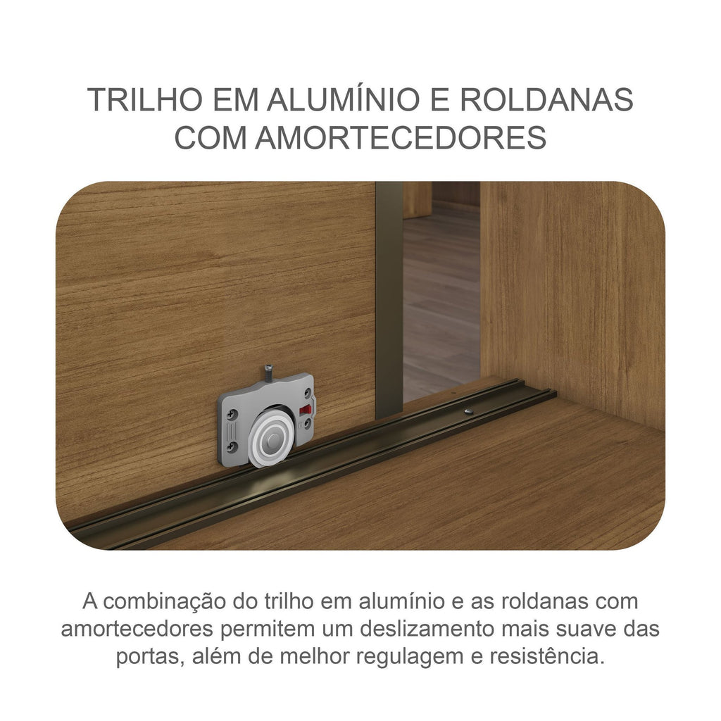 Guarda-Roupa Casal 3 Portas de Correr 6 Gavetas Vegas Novo Horizonte 100% MDF Cumaru Fendi