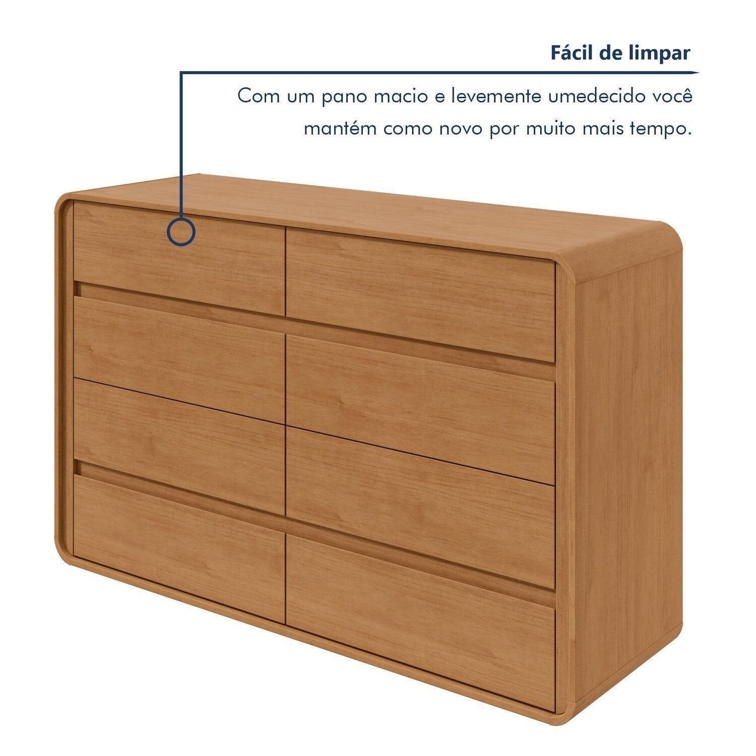 Cômoda para Quarto 8 Gavetas Puxador Embutido Loop 152cm Móveis Lopas