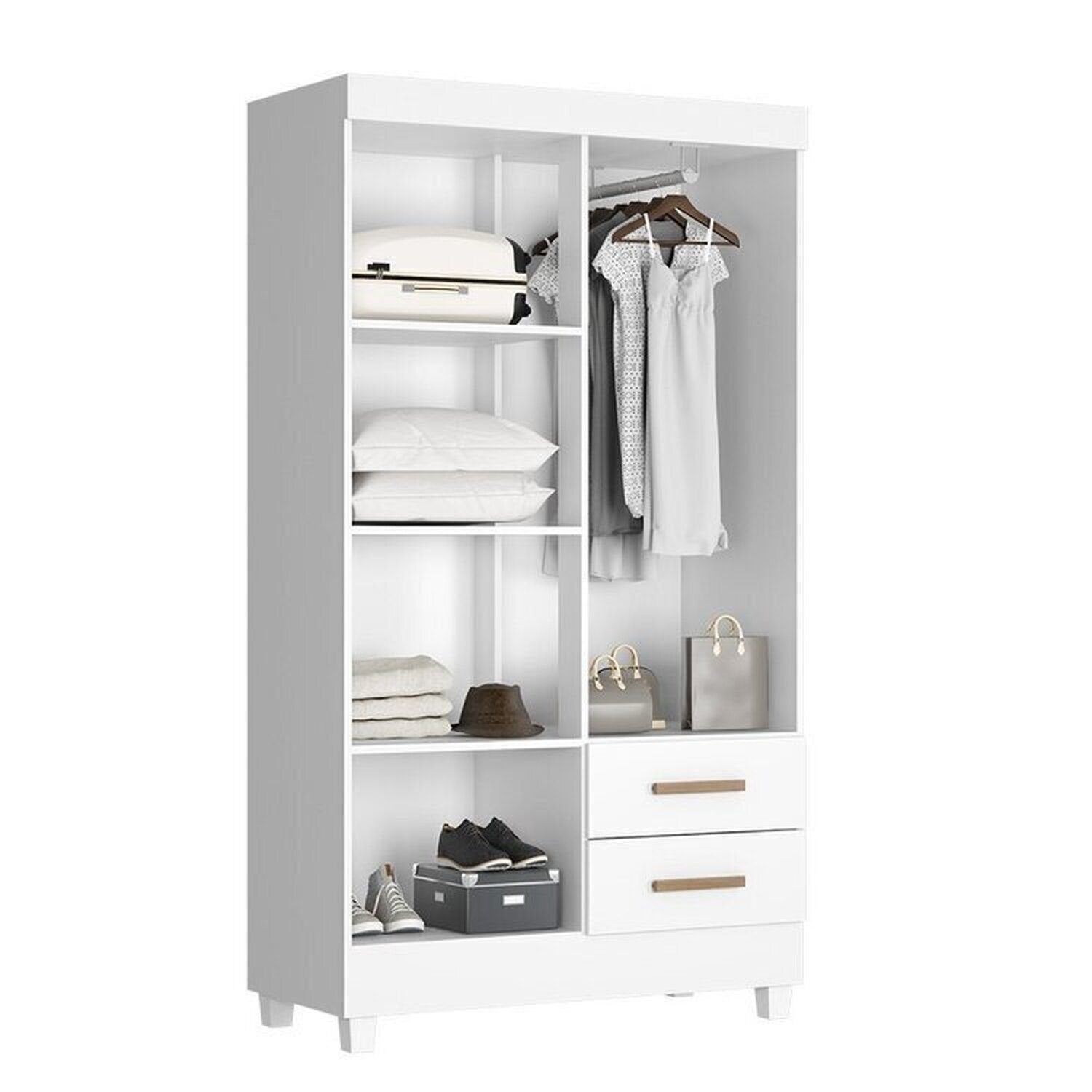 Quarto Bebê Infantil com Guarda-Roupa 4 Portas e 2 Gavetas e Cômoda 4 Gavetas Branco Móveis Leão