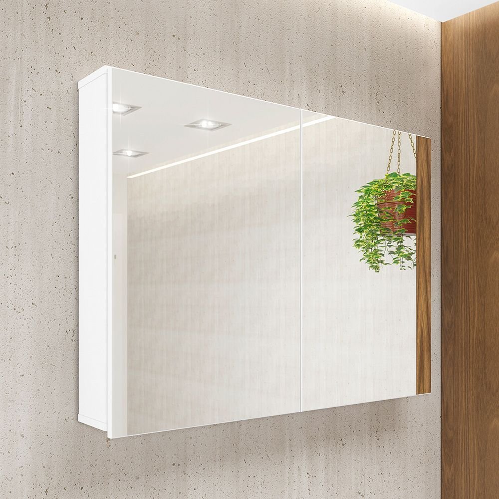 Armário Espelheira para Banheiro Lyam Decor Malbec 100cm 2 Portas Branco
