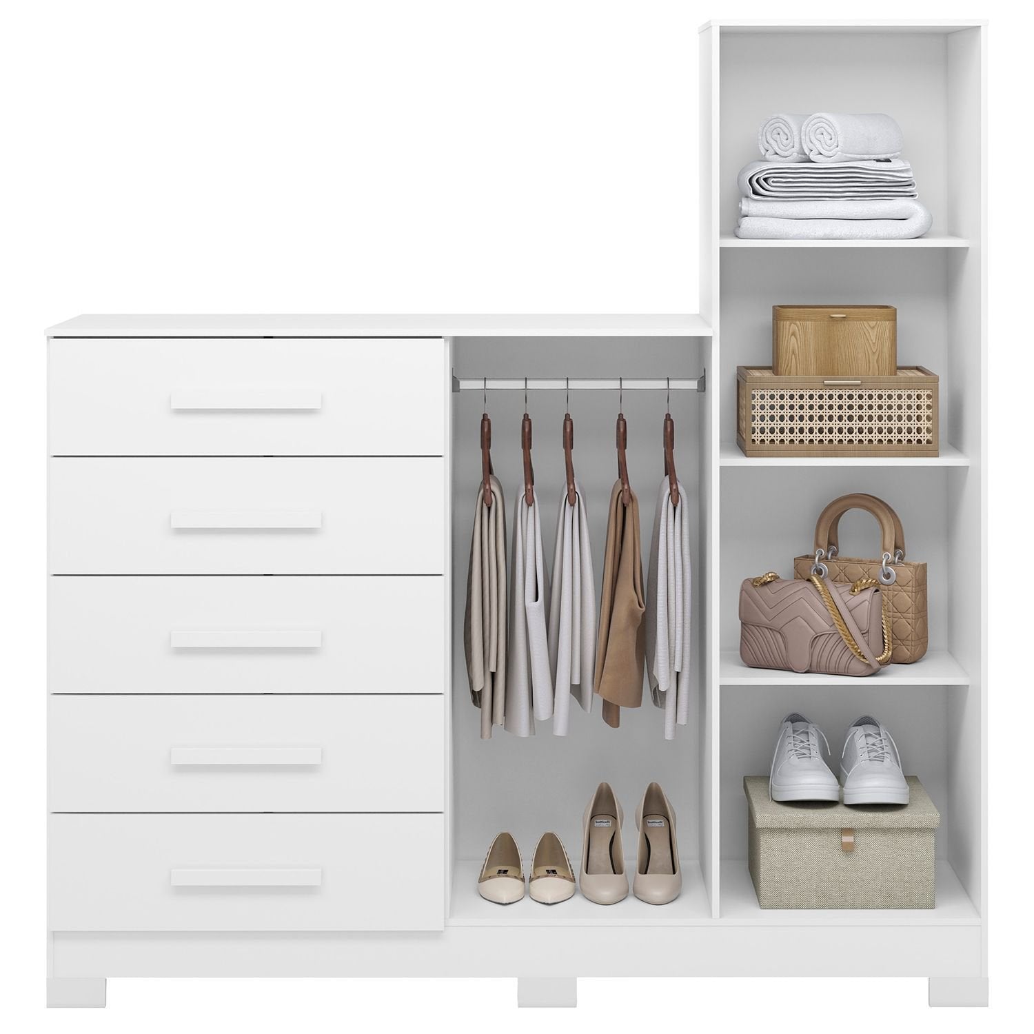 Cômoda para Quarto 5 Gavetas 2 Portas com Espelho New Master Albatroz Móveis Branco
