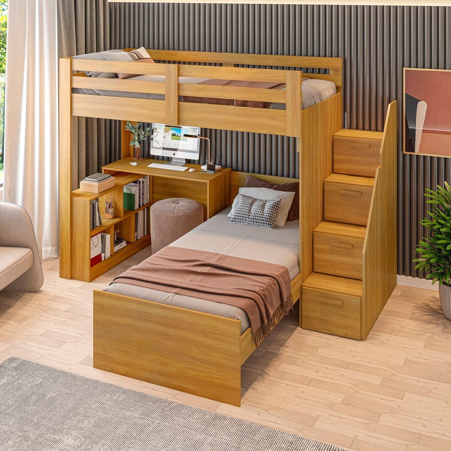 Beliche Multifuncional Solteiro Adulto com Escrivaninha Star Office Casatema MadeiraOriginals Marrom