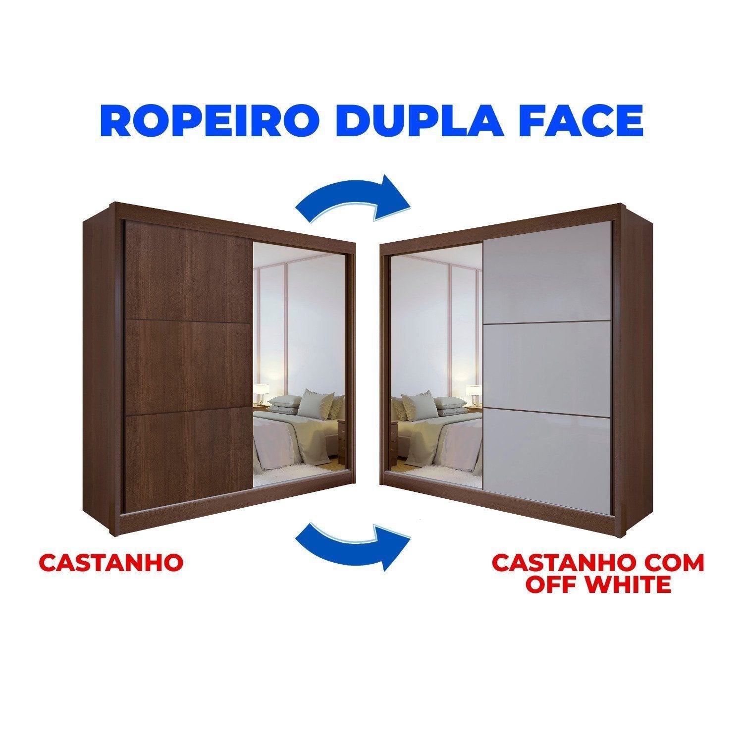 Guarda-Roupa Casal 2 Portas de Correr 6 Gavetas 100% MDF Coliseu D Doro Marrom/Castanho/Off White