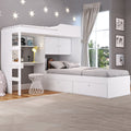 Conjunto Cama de Solteiro com Baú e Cama Alta Lion com Escada e Escrivaninha Branco Cj038 Art In Móveis